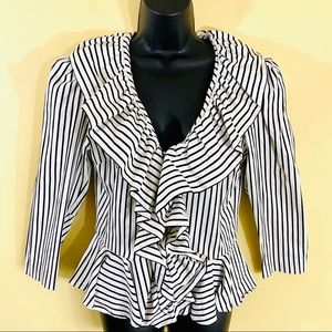 Boston Proper Stripe Button Ruffle Peplum Blouse